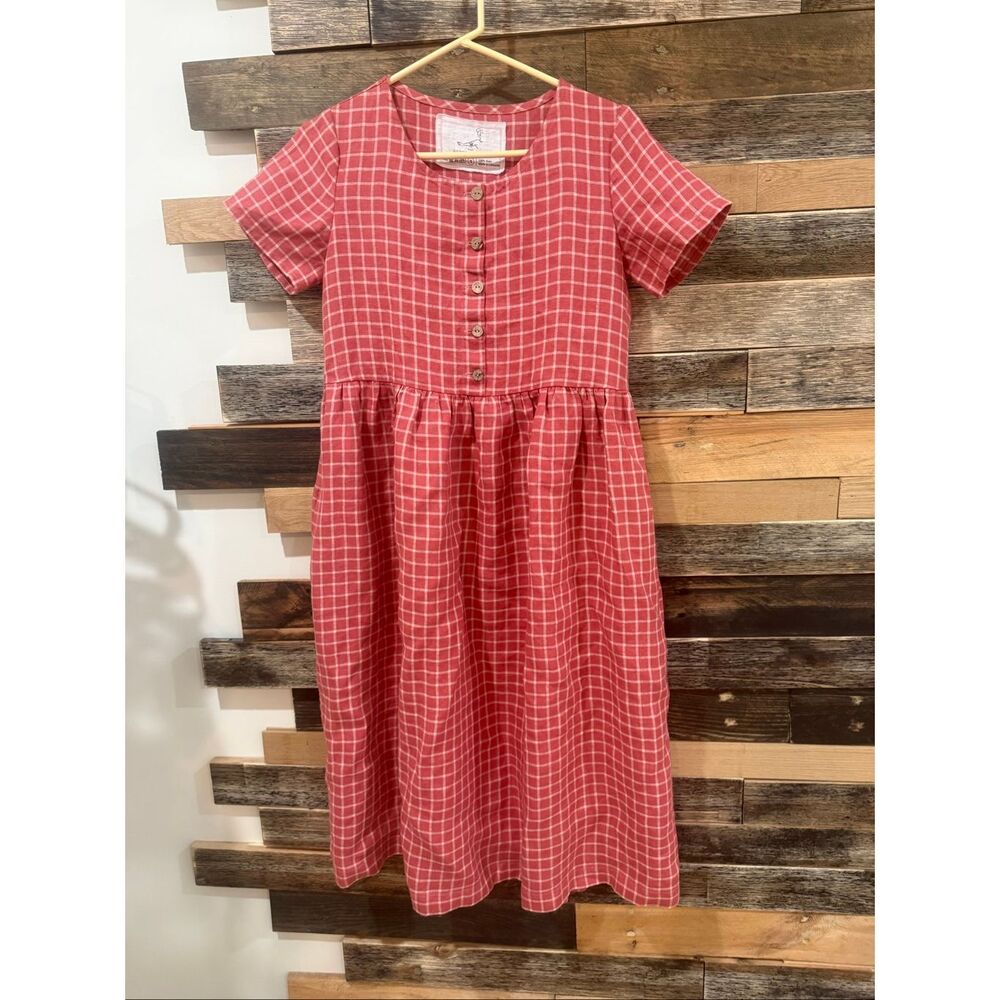 NotPerfectLinen new mama-2 boho lagenlook dress raspberry grid size S